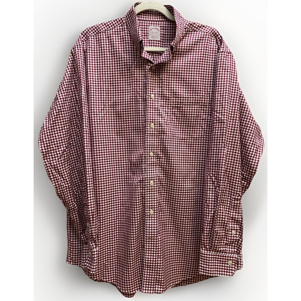 Brooks Brothers "The Original Polo Shirt" Mens L Red Gingham Check Supima Cotton